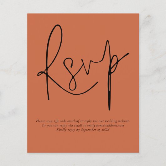 Budget QR Code Script Weddenschap Terracotta RSVP (Voorkant)