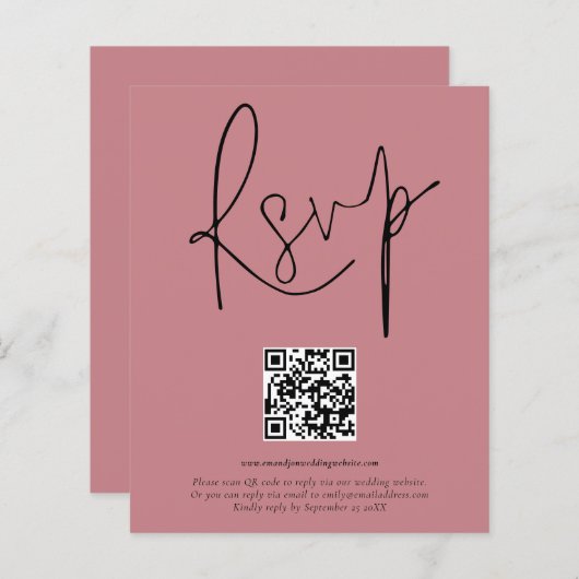 Budget QR Code Script Wedding Dusty Roos RSVP (Voorkant / Achterkant)