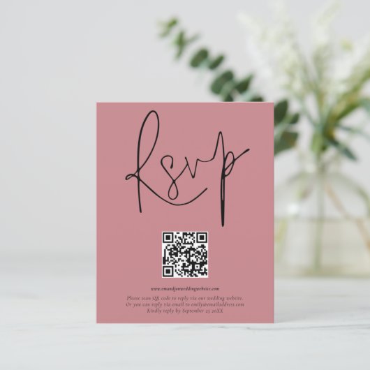 Budget QR Code Script Wedding Dusty Roos RSVP (Staand voorkant)