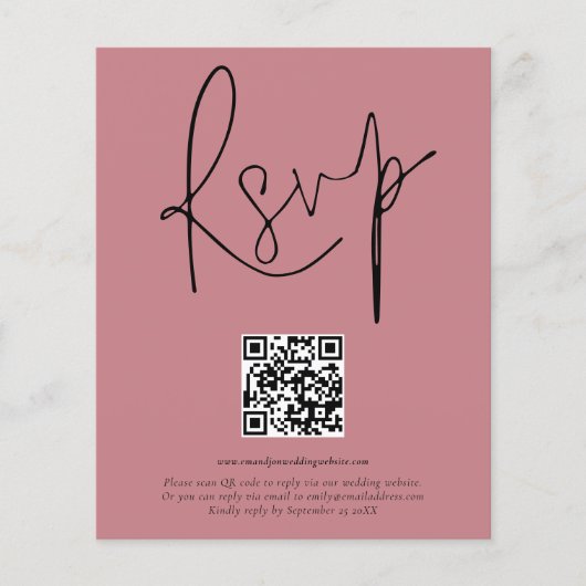 Budget QR Code Script Wedding Dusty Roos RSVP (Voorkant)