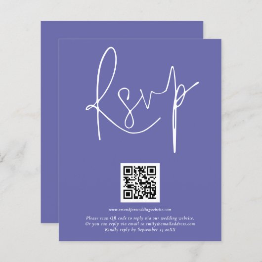Budget QR Code Script Weduwend Blue RSVP (Voorkant / Achterkant)