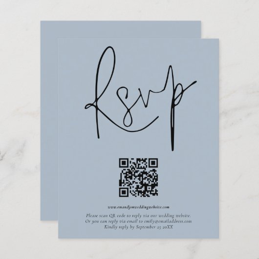 Budget QR Code Script Weduwend Dusty Blue RSVP (Voorkant / Achterkant)