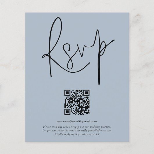 Budget QR Code Script Weduwend Dusty Blue RSVP (Voorkant)