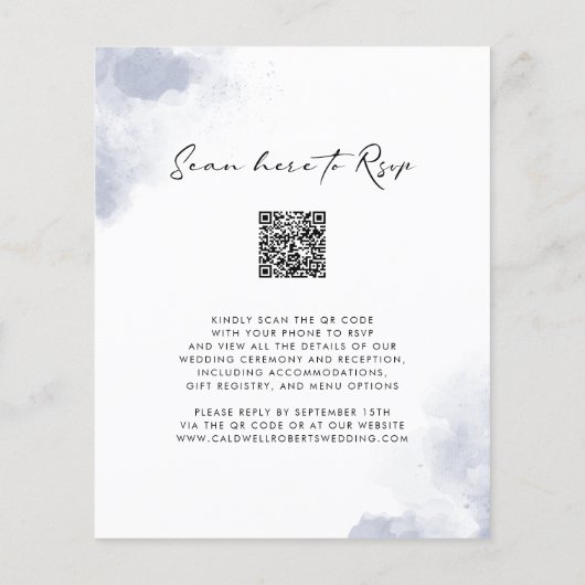 Budget QR-code Stofblauw Aquarel Bruiloft Flyer (Achterkant)