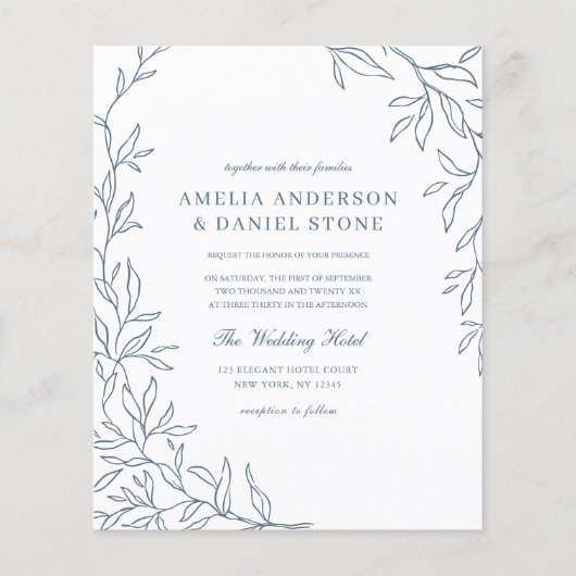 Budget QR Code Stofblauw Huwelijksuitnodiging Flyer (Voorkant)