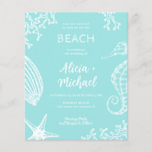 Budget QR CODE strandfoto bruiloft uitnodiging (Voorkant)