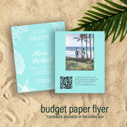 Budget QR CODE strandfoto trouwuitnodiging Flyer