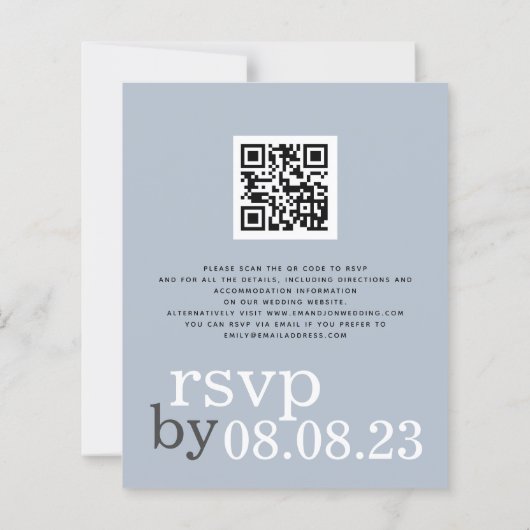 BUDGET QR code Stusty Blue Text Weddenschap Uitnod (Achterkant)