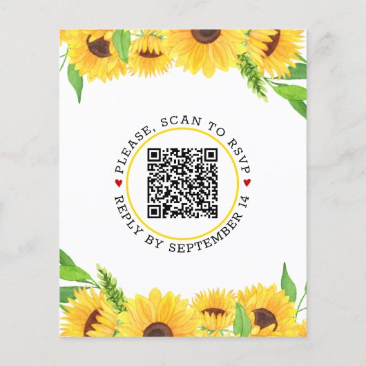 BUDGET QR code sunflower bruiloft uitnodiging (Achterkant)