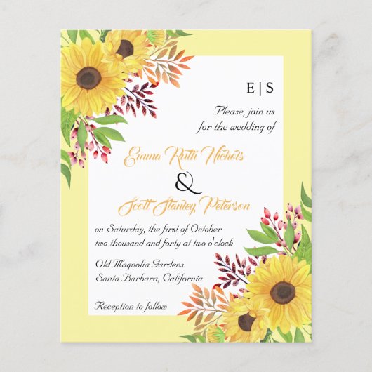 BUDGET QR code sunflower bruiloft uitnodiging (Voorkant)