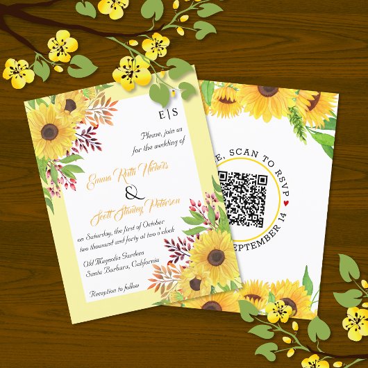 BUDGET QR code sunflower bruiloft uitnodiging