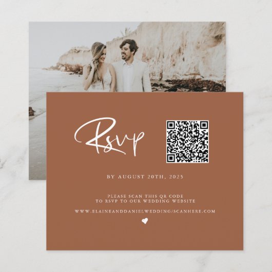 Budget QR-code Terra Cotta Foto RSVP-kaart (Voorkant / Achterkant)
