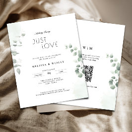Budget QR-code trendy groen wedding uitnodiging