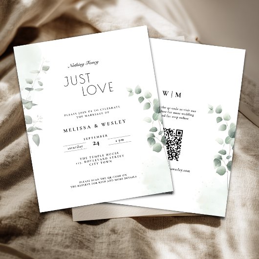Budget QR-code trendy groen wedding uitnodiging