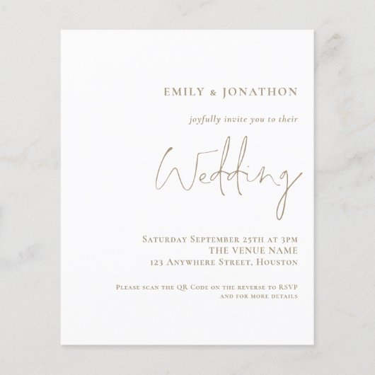 Budget QR Code Typografie Gold Wedding Invitation (Voorkant)