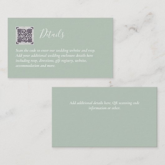 Budget QR-code website RSVP hotel huwelijksdetails Informatiekaartje (Voorkant / Achterkant)