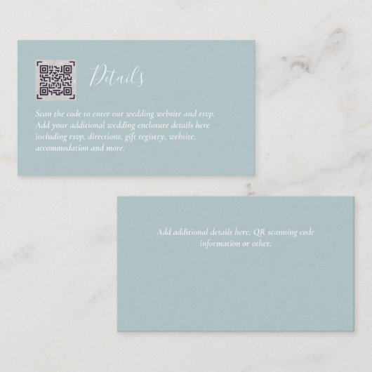 Budget QR-code website RSVP hotel huwelijksdetails Informatiekaartje (Voorkant / Achterkant)