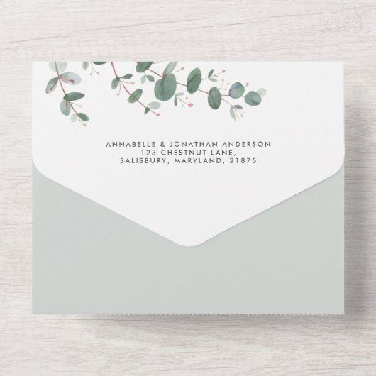 Budget QR Code Weddenschap Eucalyptus botanische m All In One Uitnodiging (Achterkant)