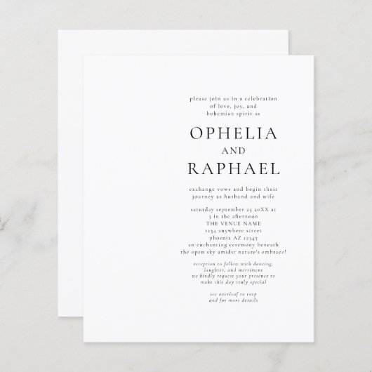 Budget QR Code Zwart Wit Boheems Bruiloft Uitnodig (Voorkant / Achterkant)