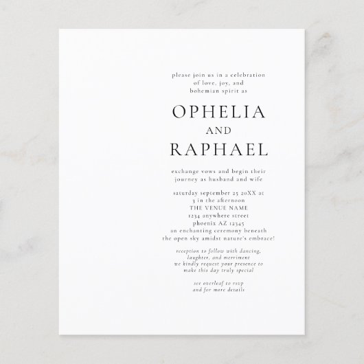 Budget QR Code Zwart Wit Boheems Bruiloft Uitnodig (Voorkant)