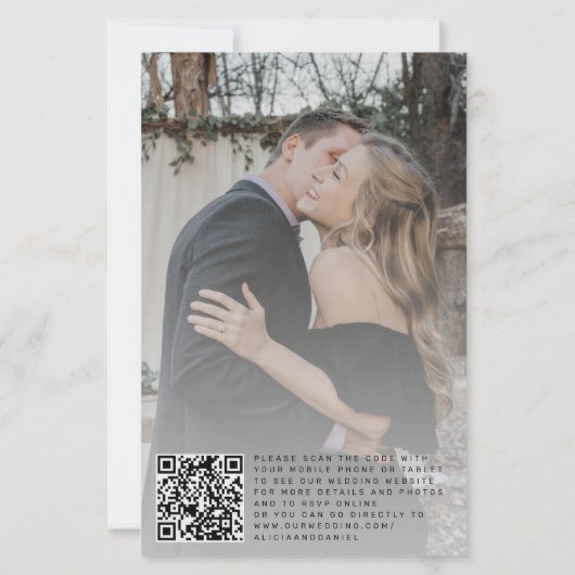 Budget QR foto moderne overlay trouwkaart uitnodig (Achterkant)