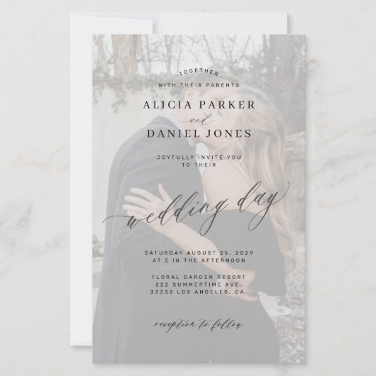 Budget QR foto moderne overlay trouwkaart uitnodig (Voorkant)