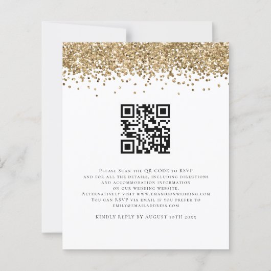 Budget QR Gold Glitter Evening Wedding Invite (Achterkant)