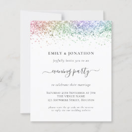 Budget QR Rainbow Glitter Evening Wedding Invite
