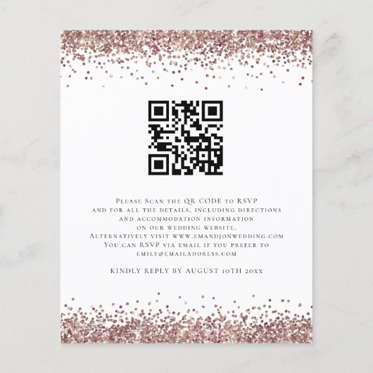 Budget QR Roos Gold Glitter We Weduwen Uitnodigen (Achterkant)