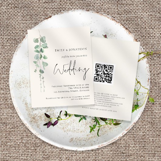 Budget QR Sage Eucalyptus Cream Weddenschap Uitnod