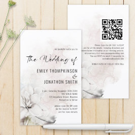 Budget QR White Floral Waterverf Wedding Invite