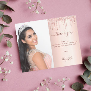 Budget Quinceanea roos glitter foto bedankt