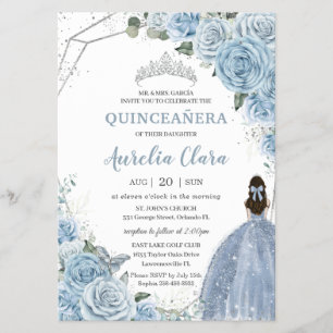 Budget Quinceanera 15 Baby Blauw Bloemen Uitnodigi Flyer