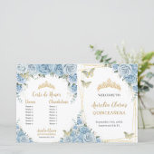 Budget Quinceañera 15 Blauwe Bloemen Padrinos Prog (Staand voorkant)