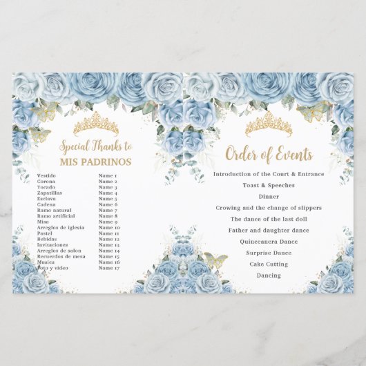 Budget Quinceañera 15 Blauwe Bloemen Padrinos Prog (Achterkant)