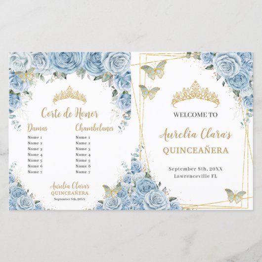 Budget Quinceañera 15 Blauwe Bloemen Padrinos Prog (Voorkant)