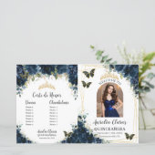 Budget Quinceañera 15 Navy Floral Padrinos Program (Staand voorkant)