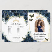 Budget Quinceañera 15 Navy Floral Padrinos Program (Voorkant / Achterkant)