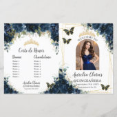 Budget Quinceañera 15 Navy Floral Padrinos Program (Voorkant)