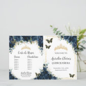 Budget Quinceañera 15 Navy Floral Padrinos Program (Staand voorkant)