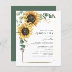 Budget Quinceanera 15e verjaardag Sunflower Invite