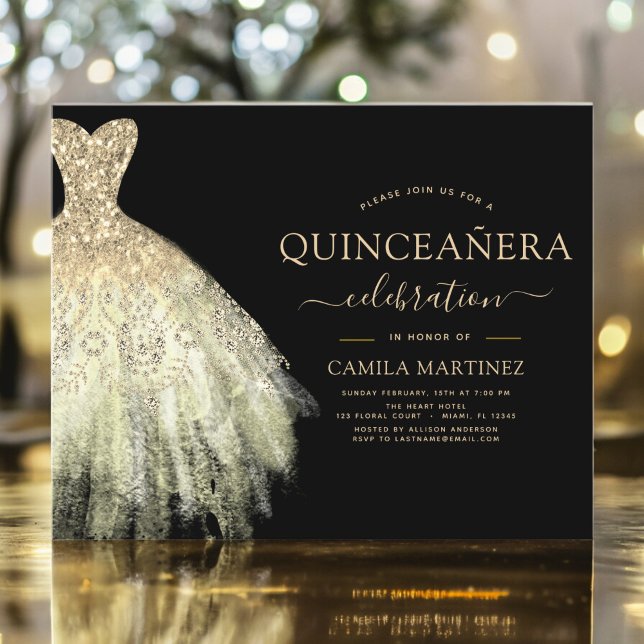 Budget Quinceanera Black en Gold Glitter Sparkle (Creator heeft geüpload)