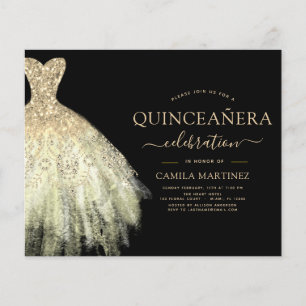Budget Quinceanera Black en Gold Glitter Sparkle Flyer