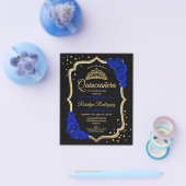 Budget Quinceanera - Black Gold Royal Blue Invite Flyer (Enkel)