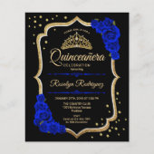Budget Quinceanera - Black Gold Royal Blue Invite Flyer (Voorkant)
