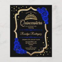 Budget Quinceanera - Black Gold Royal Blue Invite