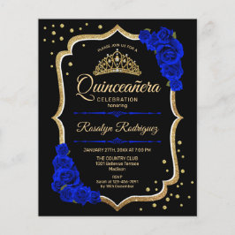 Budget Quinceanera - Black Gold Royal Blue Invite Flyer