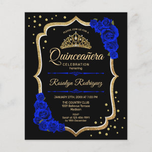 Budget Quinceanera - Black Gold Royal Blue Invite Flyer