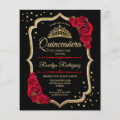 Budget Quinceanera - Black Red Gold Invitation Flyer (Voorkant)