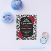 Budget Quinceanera - Black Red Silver Invite Flyer (Enkel)